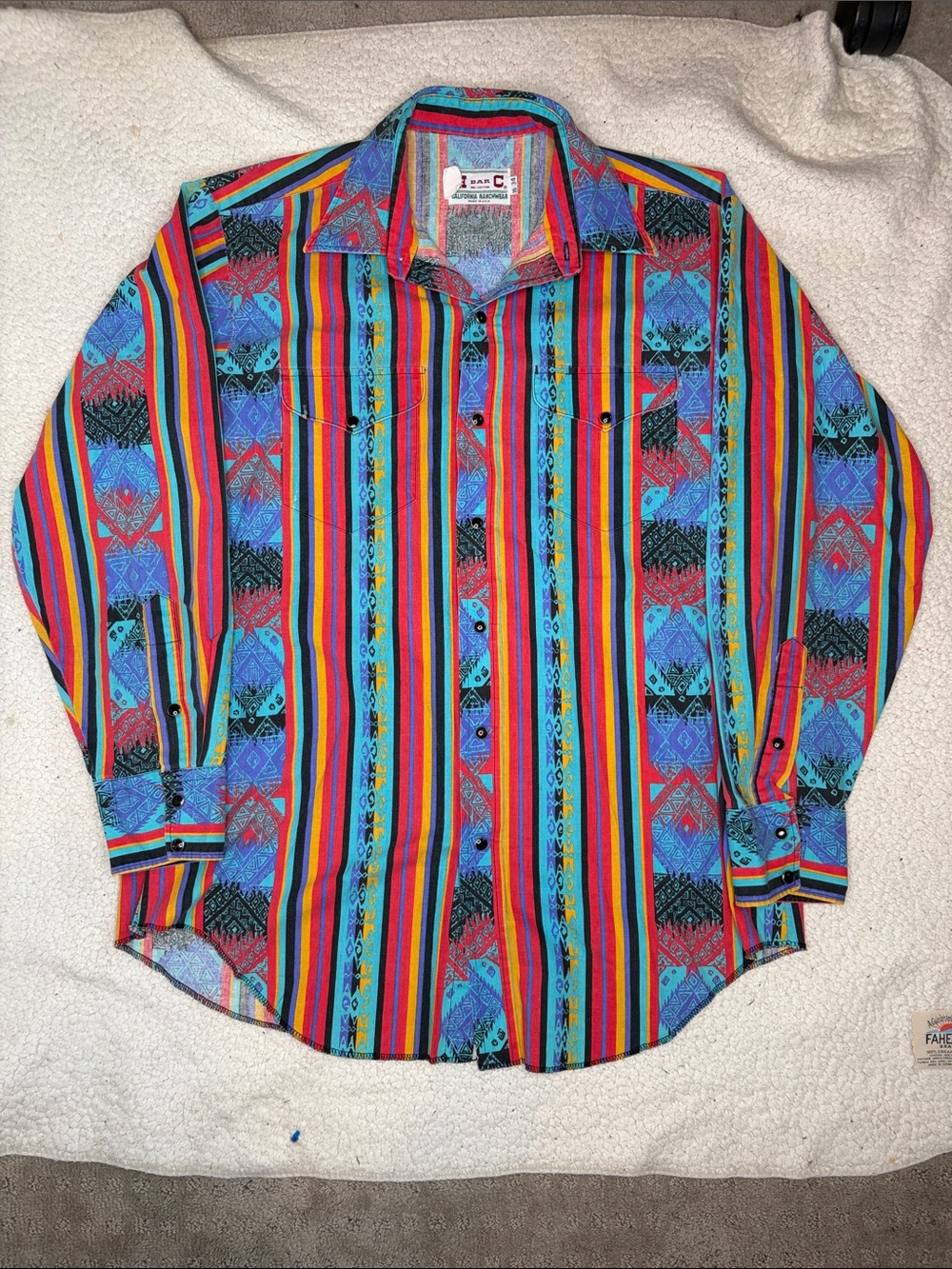 Vintage H Bar C California Ranchwear Colorful Aztec Pearl Snap shirt: Size 16 34
